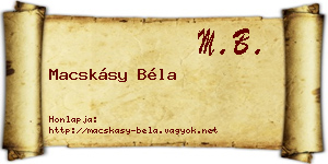 Macskásy Béla névjegykártya